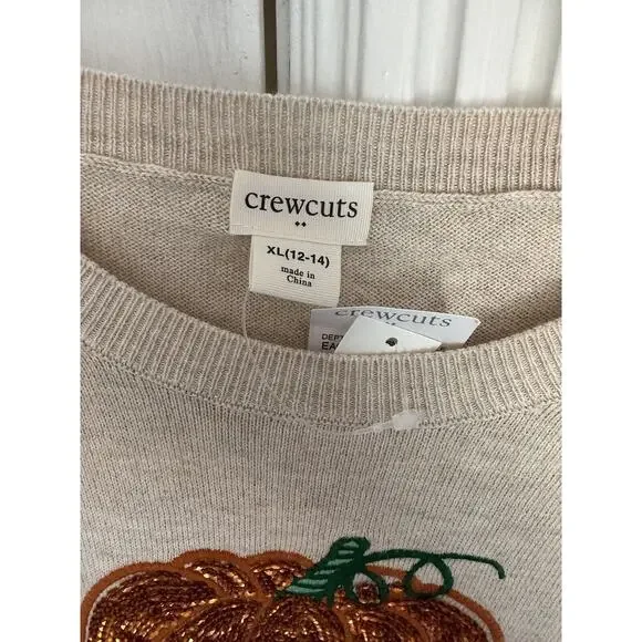 NWT Crewcuts Girls Teddie Cotton Pumpkin Sequin Lightweight Sweater Sz XL 12/14 - Picture 5 of 8